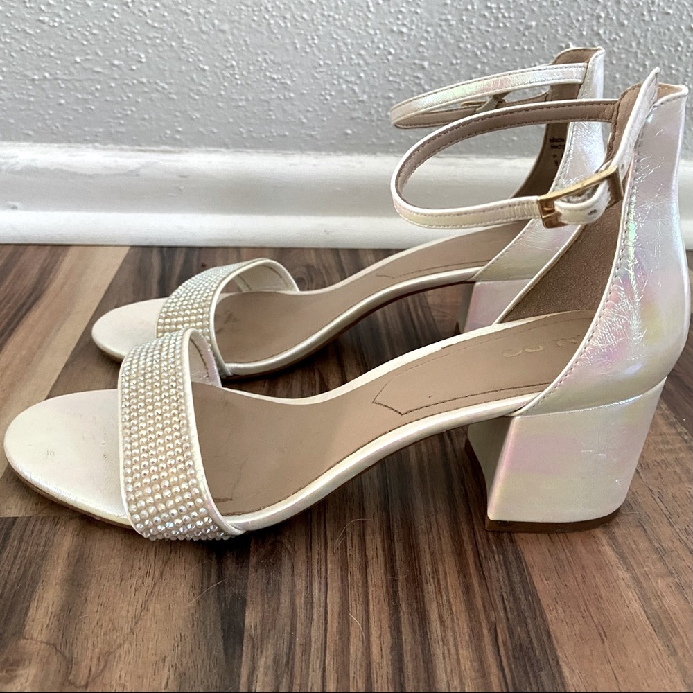 Aldo White Iridescent Block Heels